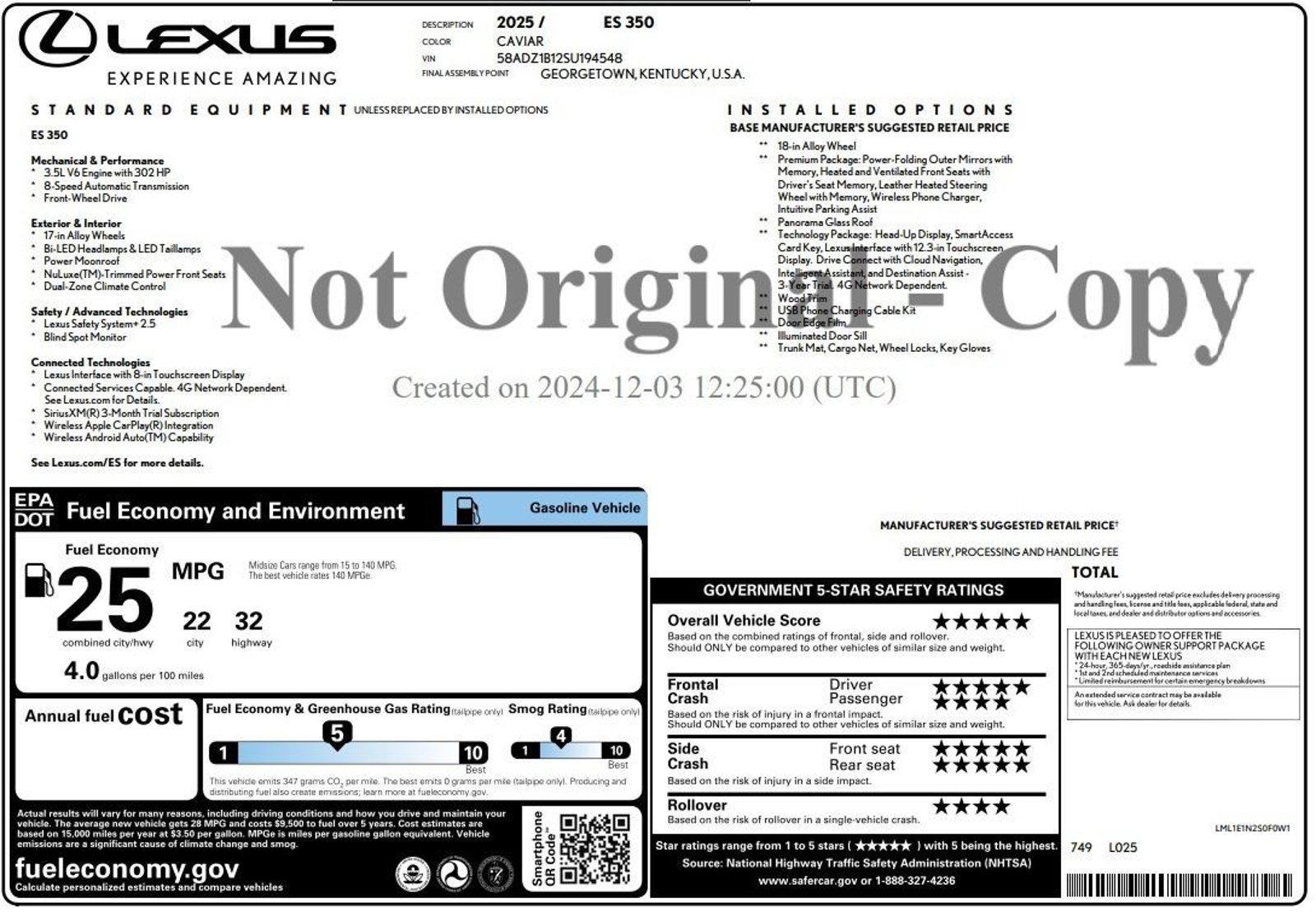 2025 Lexus ES 350